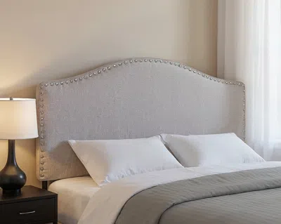 Hivvago Gray Linen Blend Upholstered Arched Full Headboard With Nail Head Trim In White