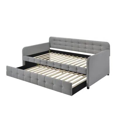 Hivvago Gray Tufted Polyester Linen Twin Daybed With Trundle