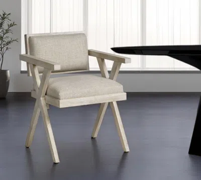 Hivvago Gray Upholstered Fabric Open Back Dining Arm Chair In Neutral