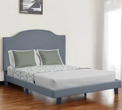 Hivvago Gray Upholstered Queen Bed Frame With Nailhead Trim