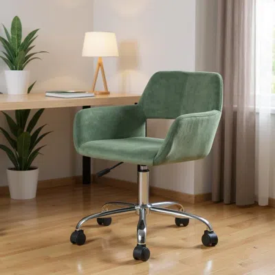 Hivvago Green And Silver Upholstered And Steel Adjustable Swivel Rolling Office Chair