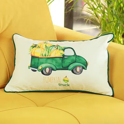 Hivvago Green Pumpkin Truck Lumbarthrow Pillow In Multi