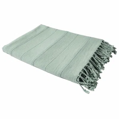 Hivvago Green Woven Cotton Striped Throw Blanket In Gray