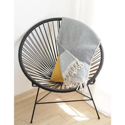 Hivvago Grey And Blue Striped Turkish Towel Or Throw Blanket In Gray