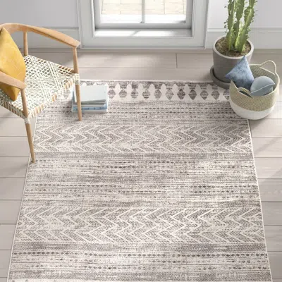 Hivvago Grey Ivory Chevron Stripe Geometric Boho Style Area Rug