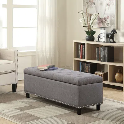 Hivvago Grey Linen 48-inch Bedroom Storage Ottoman Bench Footrest
