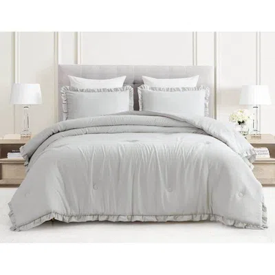 Hivvago Grey Stone Washed Ruffled Edge Microfiber Comforter Set