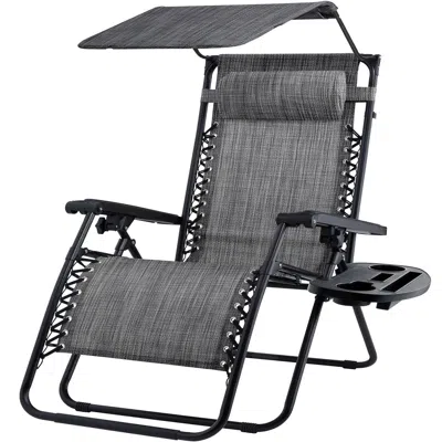 Hivvago Grey Zero Gravity Folding Reclining Patio Lounge Chair With Canopy Sun Shade In Gray