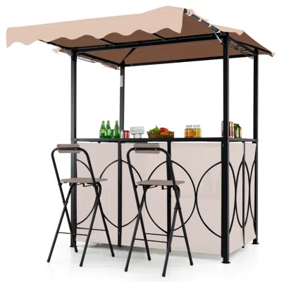 Hivvago Grill Gazebo With Awning 3-piece Outdoor Bbq Canopy Double-tier Soft Top Barbecue Shelter In Brown