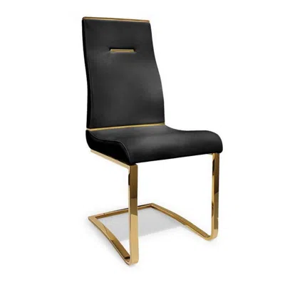 Hivvago Gyn 17 Inch Dining Chair Set Of 2, Cantilever Base, Black Gold Faux Leather