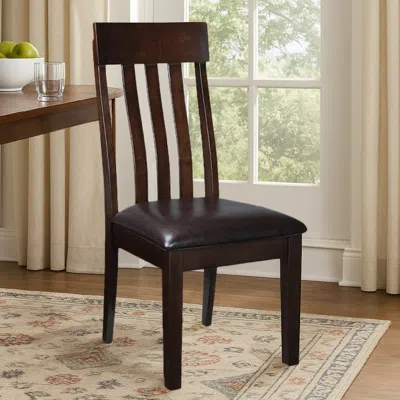 Hivvago Hado Dining Chair Set Of 2, Dark Brown Faux Leather Seat, Slatted Back