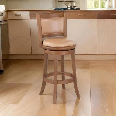 Hivvago Haley 30 Inch Swivel Barstool Chair, Chestnut Brown Wood, Faux Leather