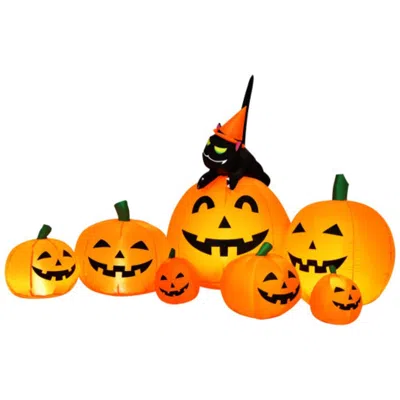 Hivvago Halloween 7.5 Feet Inflatable Pumpkin Combo With Witch Black Cat In Orange