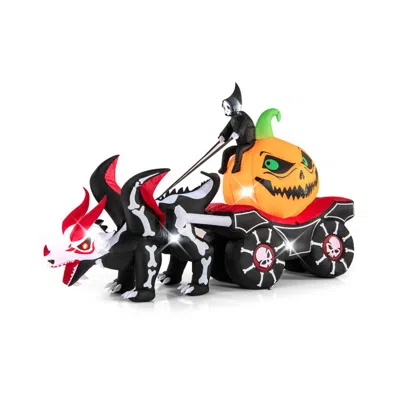 Hivvago Halloween Inflatable Led Lighted Carriage With Pumpkin And Skeleton Dragon