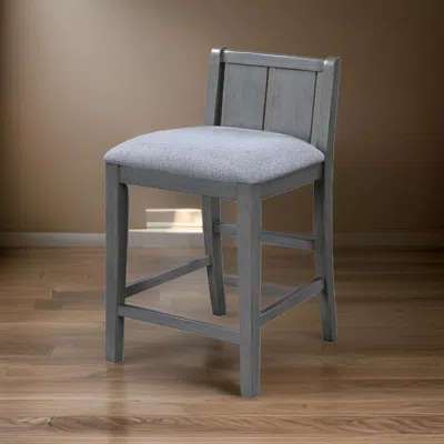 Hivvago Ham 25 Inch Counter Height Chair Set Of 2, Gray Upholstery, Solid Wood