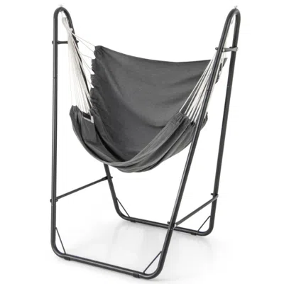 Hivvago Hammock Chair With Heavy Duty Metal Frame And Side Pocket-gray