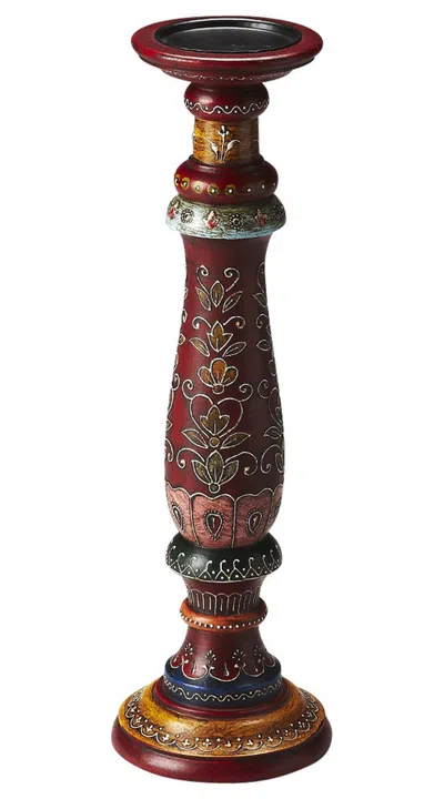 Hivvago Hand Painted Candle Holder In Red