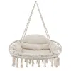 Hivvago Hand-woven Rope Hanging Chair With Thick Cushion And Folding Metal Frame In Gray