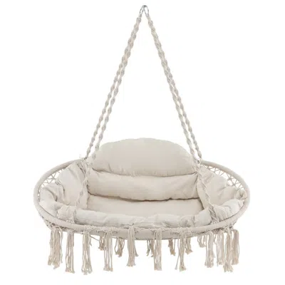 Hivvago Hand-woven Rope Hanging Chair With Thick Cushion And Folding Metal Frame In Gray