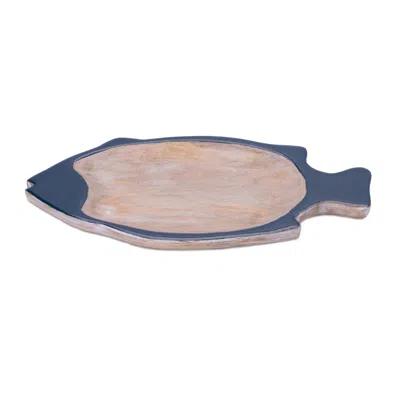 Hivvago Handcrafted Blue Acacia Wood Fish Platter In Multi