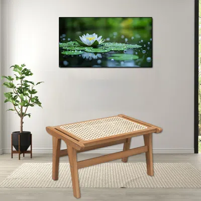 Hivvago Handwoven Rattan Footrest Stool Crafted From Natural Teak Wood In Brown