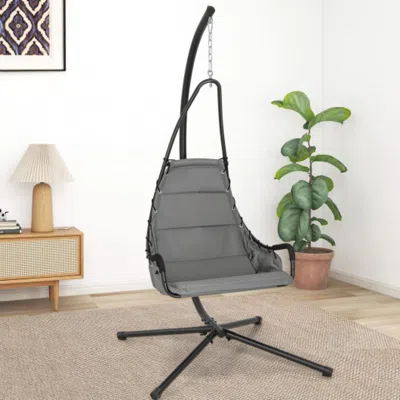 Hivvago Hanging Chair With Stand And Extra Large Padded Seat-gray In Black