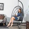 Hivvago Hanging Folding Egg Chair With Stand Soft Cushion Pillow Swing Hammock In Black