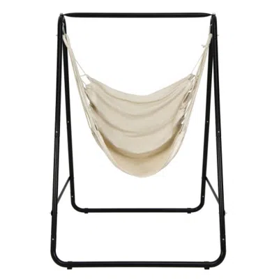 Hivvago Hanging Padded Hammock Chair With Stand And Heavy Duty Steel-beige In Multi