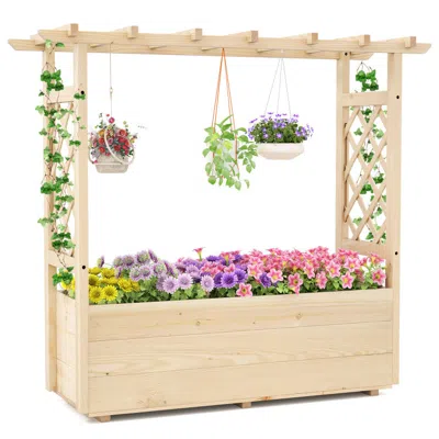 Hivvago Hanging Roof Raised Garden Bed Wooden Elevated Planter Box - Large In Neutral