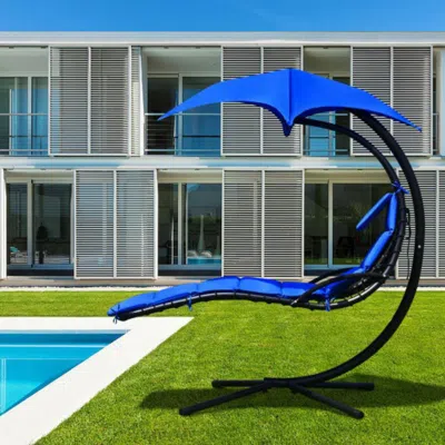 Hivvago Hanging Stand Chaise Lounger Swing Chair With Pillow-orange In Blue