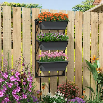 Hivvago Hanging Vertical Planter Wall-mounted Adjustable With Detachable Hooks-black In Gray