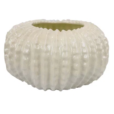 Hivvago Harry Round Planter With Textured Design, Glossy White Ceramic 13 Inch In Neutral