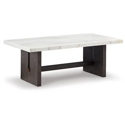 Hivvago Haus Cocktail Coffee Table, Marble Top, Panel Legs, 52 Inch Brown Wood
