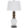 Hivvago Hay 33 Inch Table Lamp, Diamond Pattern Glass Base, White Fabric Shade