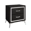 Hivvago Haya 24 Inch 2 Drawer Nightstand, Embossed Jet Black Wood, Silver Trim In Black