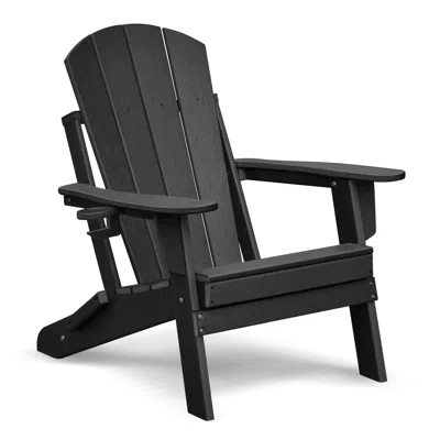 Hivvago Hdpe Folding Adirondack Lawn Chair In Black