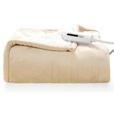 Hivvago Heated Electric Sherpa Throw Blanket In Beige/white In Neutral