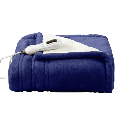 Hivvago Heated Electric Sherpa Throw Blanket In Blue/white