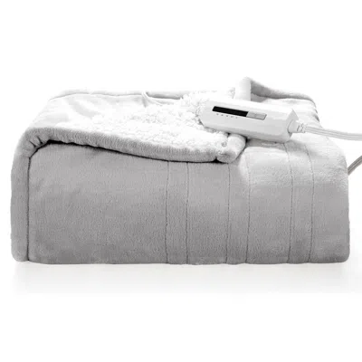 Hivvago Heated Electric Sherpa Throw Blanket In Grey/white