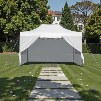 Hivvago Heavy-duty 10x14 Pop-up Sunshade Canopy For Patio And Business Use In White