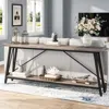 Hivvago Heavy Duty 70-inch Industrial Grey Wood Top Sofa Table With Black Metal Frame In Brown