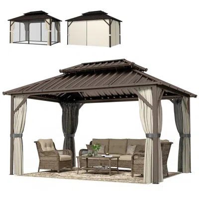 Hivvago Heavy Duty Aluminum Frame Patio Gazebo In Brown