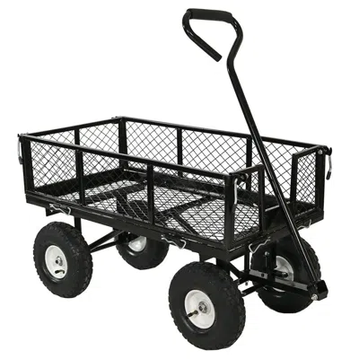 Hivvago Heavy Duty Black Wheelbarrow Steel Log Garden Cart