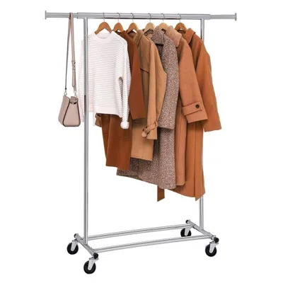 Hivvago Heavy Duty Chrome Plated Silver Metal Garment Rack Clothes Hanging Bar On Wheels In Metallic