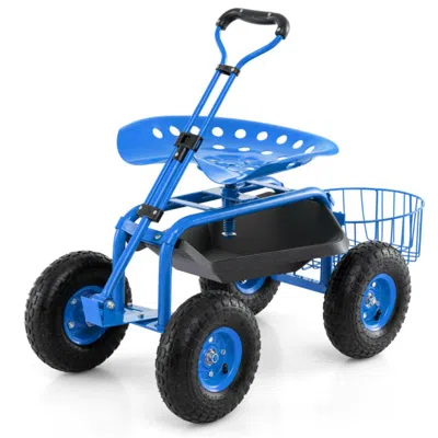 Hivvago Heavy Duty Garden Cart With Tool Tray And 360 Swivel Seat In Blue