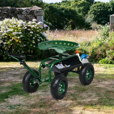 Hivvago Heavy Duty Garden Cart With Tool Tray And 360 Swivel Seat
