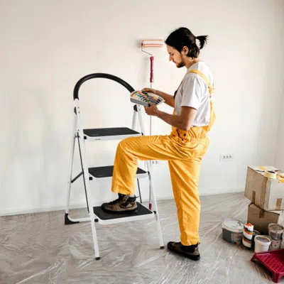 Hivvago Heavy Duty Industrial Lightweight Folding Stool 3 Step Ladder
