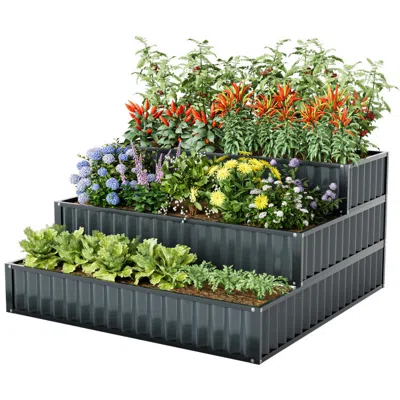 Hivvago Heavy-duty Metal Outdoor 3-tier Raised Garden Bed Planter Box