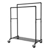 Hivvago Heavy Duty Rustic Pipe Black Double-rail Clothes Garment Rack W/ Locking Wheels