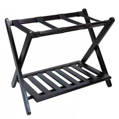 Hivvago Heavy Duty Solid Wood Luggage Rack With Bottom Storage Shelf In Dark Brown In Black